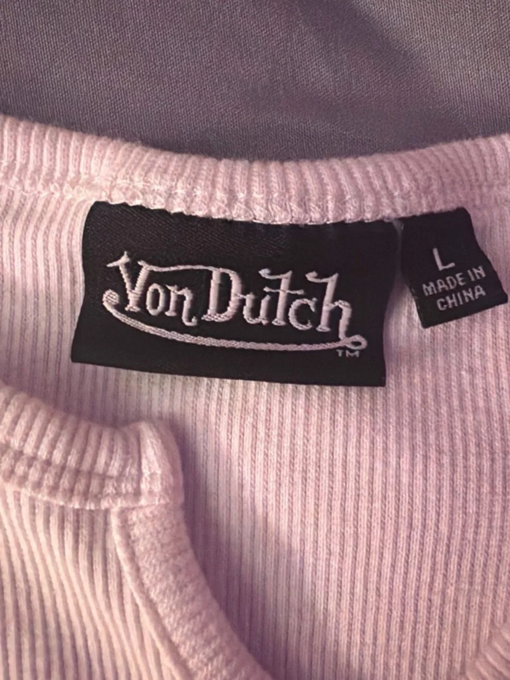 Von Dutch Light Pink Ribbed Tank Top